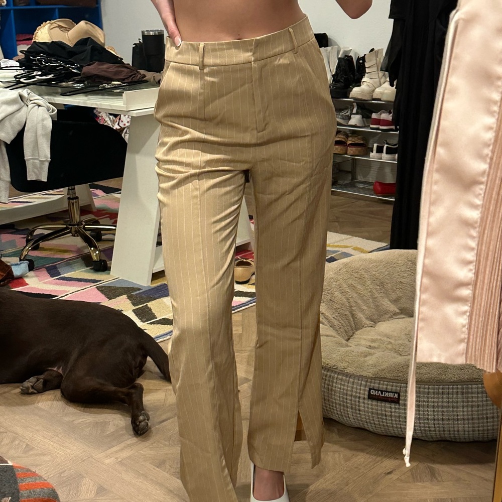 Tan Pinstripe Trousers